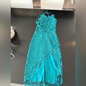 For love and lemons midi cocktail dress lace body con. Turquoise color.